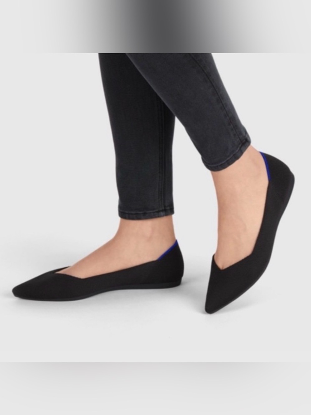 Rothy's Black Pointed Ballet Flats with Blue Trim